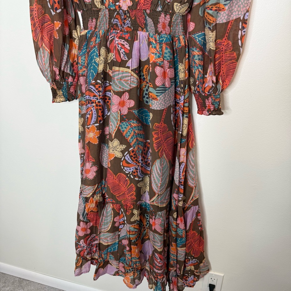 New FATE Spring Floral Tropical Vibrant Flowy Maxi Dress Puff Long Sleeve small - Picture 11 of 15